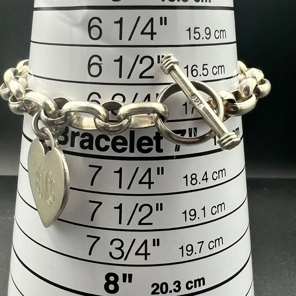 Monogrammed Heart Toggle Bracelet 7in Silver Good